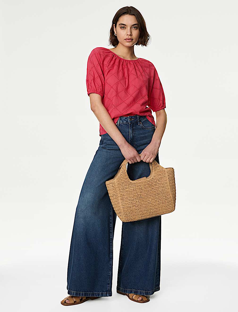 Pure Cotton Broderie Puff Sleeve Blouse