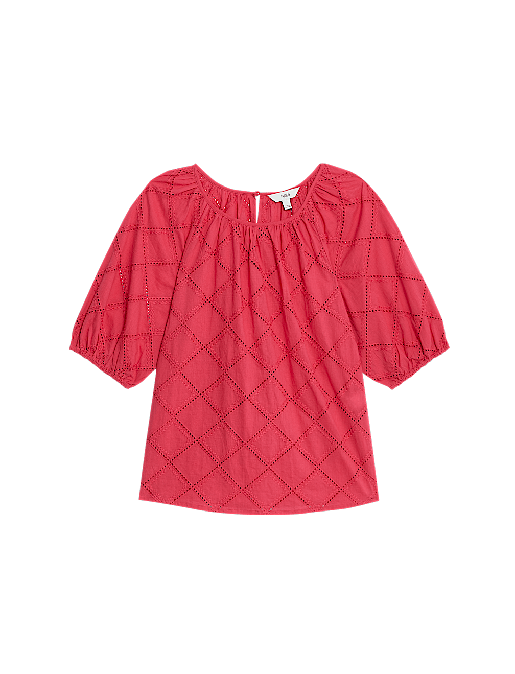 Pure Cotton Broderie Puff Sleeve Blouse