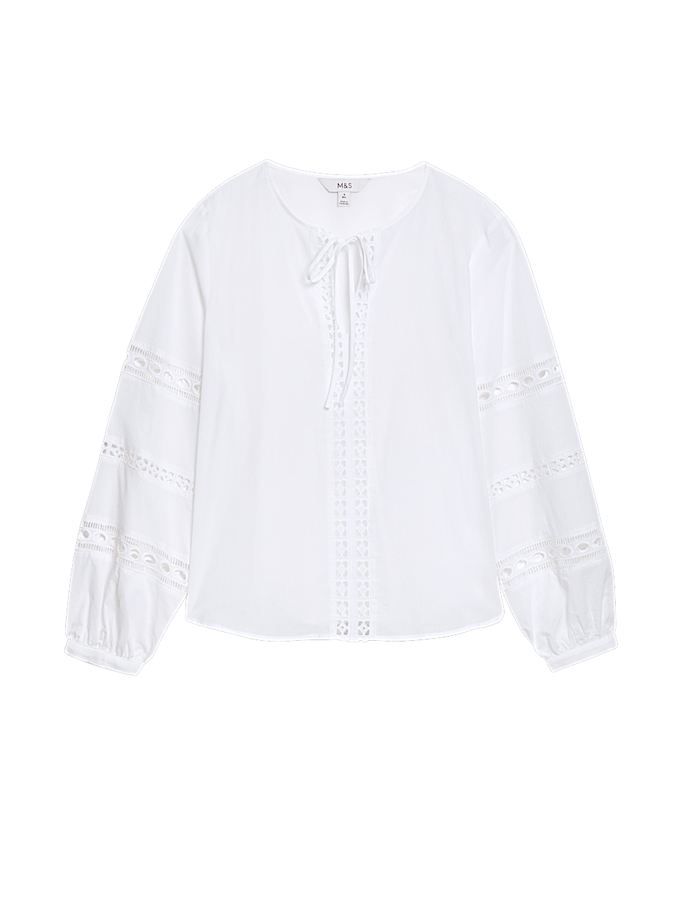 Pure Cotton Broderie Tie Neck Blouse