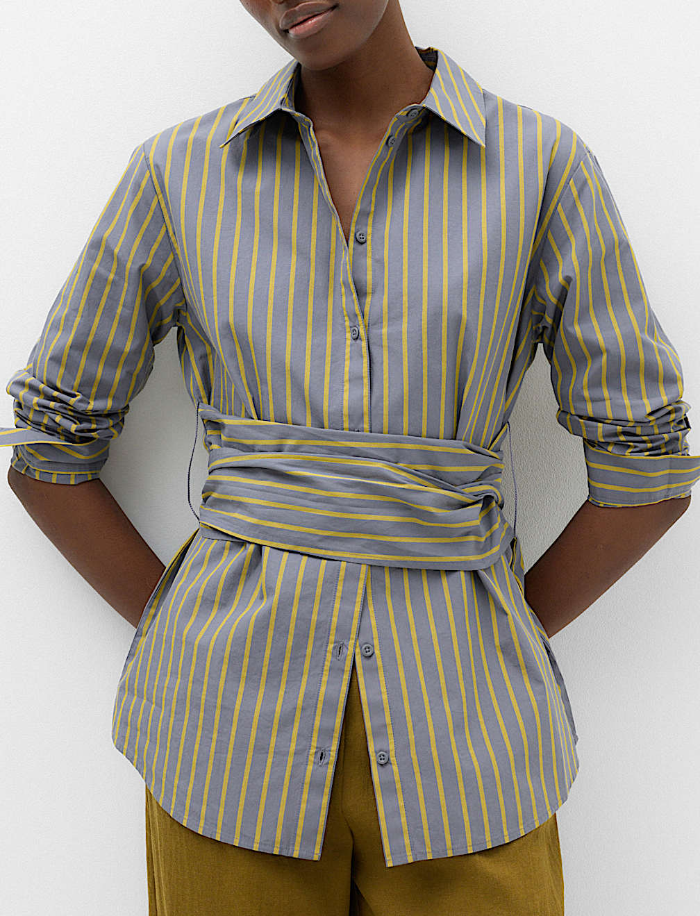Pure Cotton Striped Tie Waisted Shirt