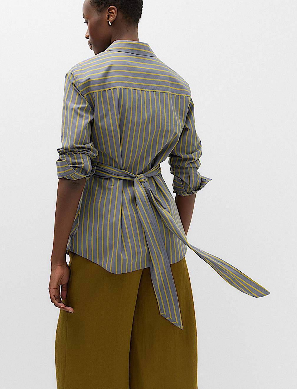 Pure Cotton Striped Tie Waisted Shirt