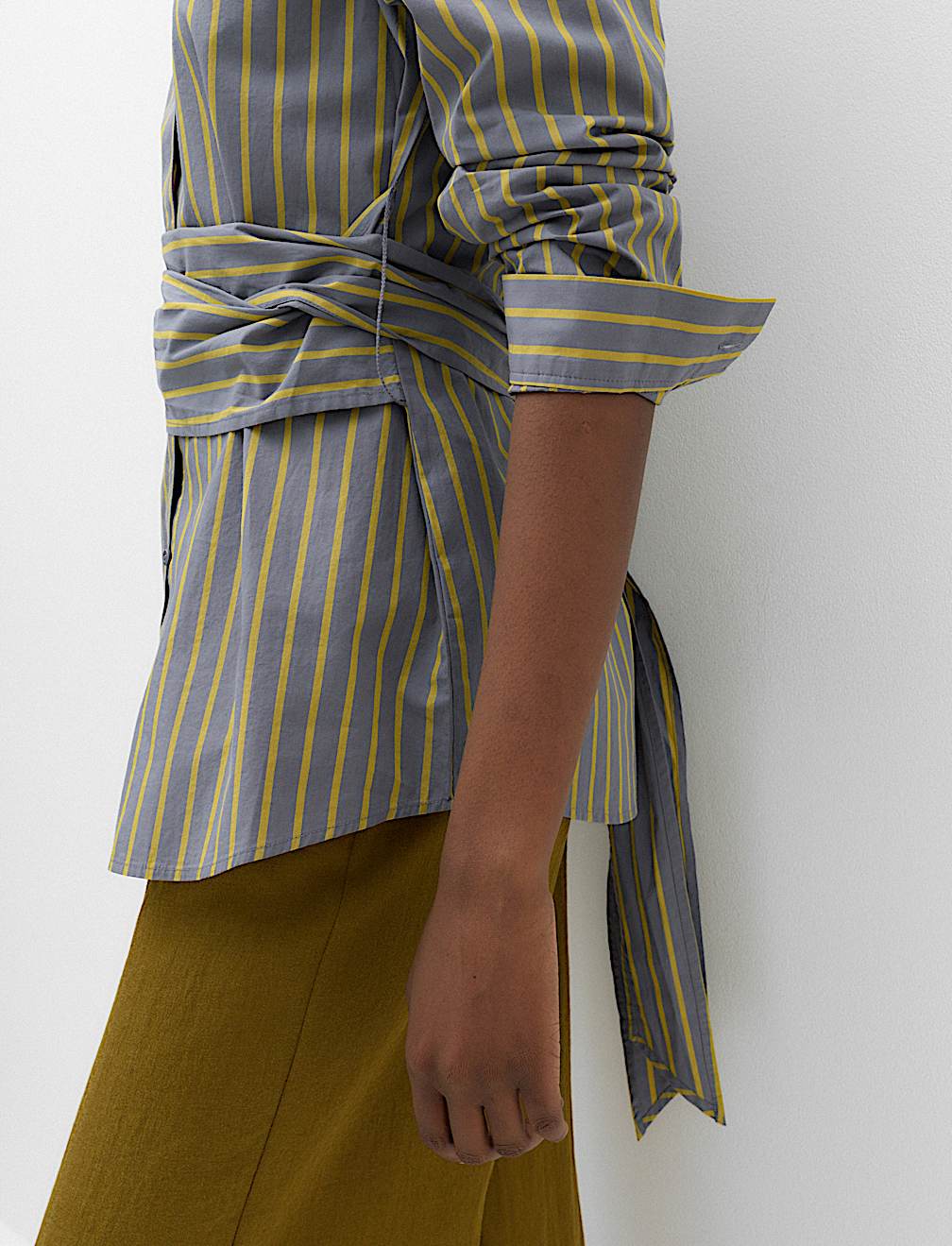 Pure Cotton Striped Tie Waisted Shirt
