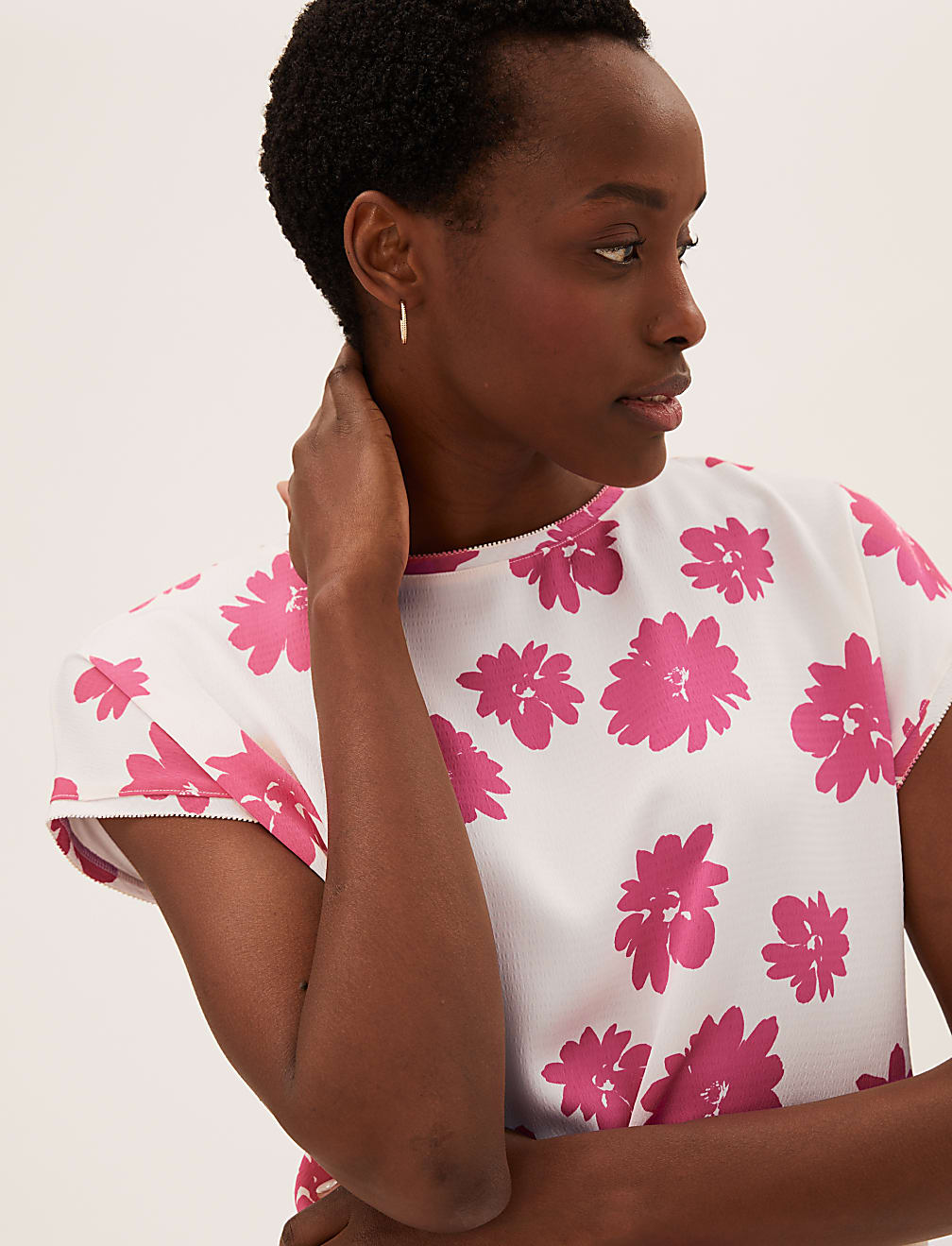 Floral Slash Neck Relaxed Short Sleeve Top
