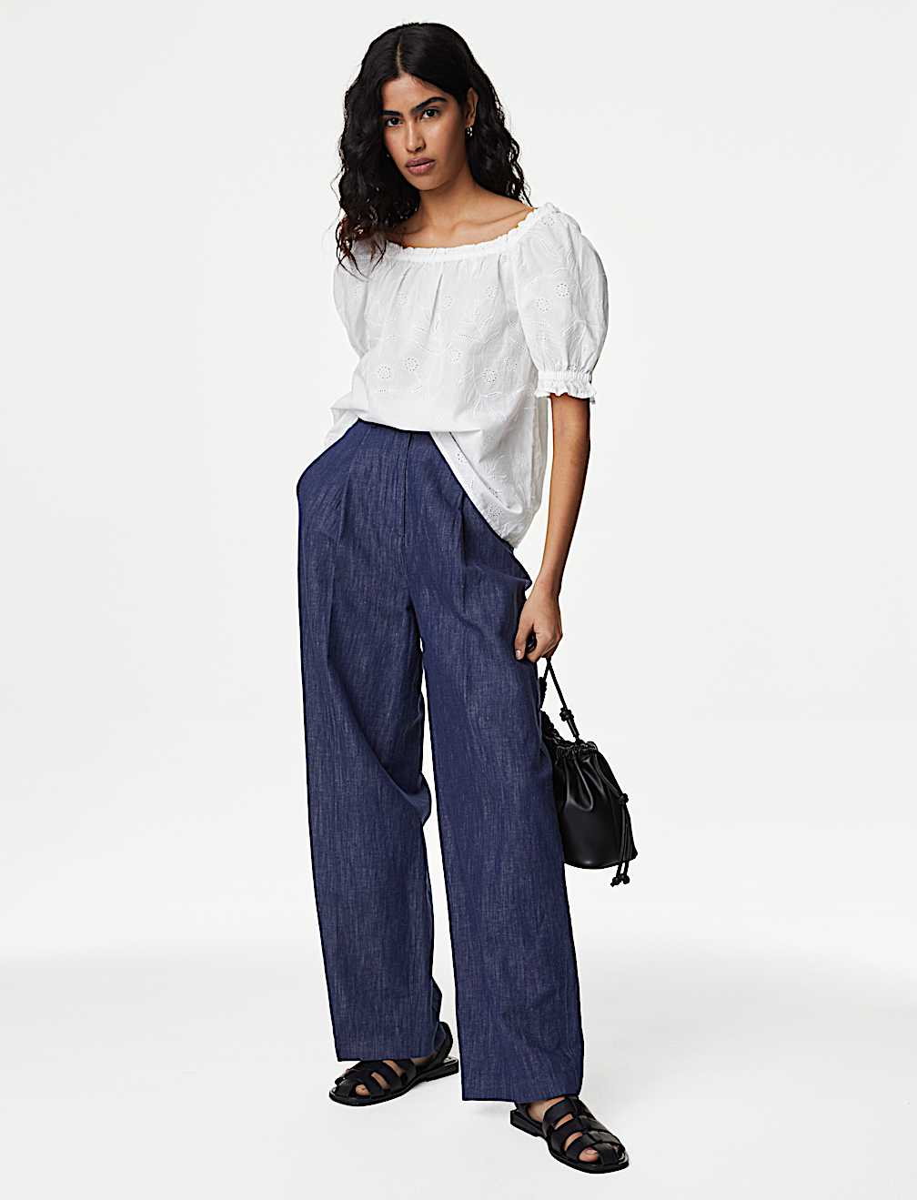 Pure Cotton Broderie Square Neck Top