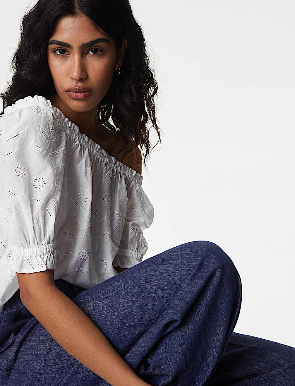 Pure Cotton Broderie Square Neck Top