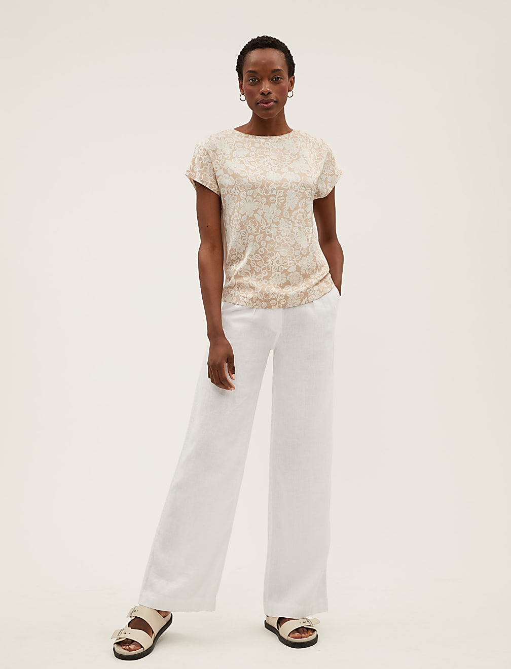 Floral Slash Neck Relaxed Short Sleeve Top