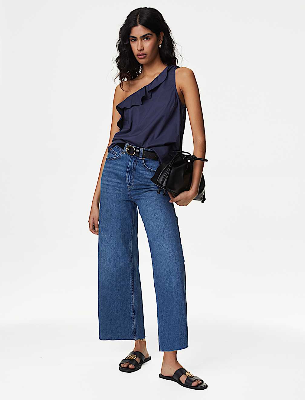 Pure Cotton One Shoulder Frill Detail Blouse