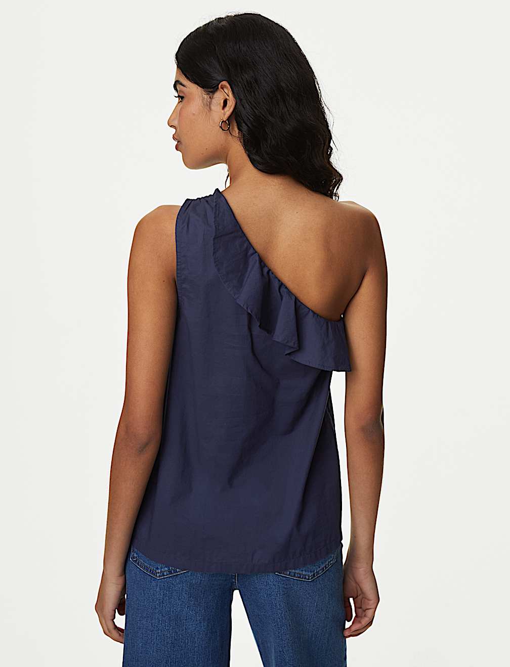 Pure Cotton One Shoulder Frill Detail Blouse