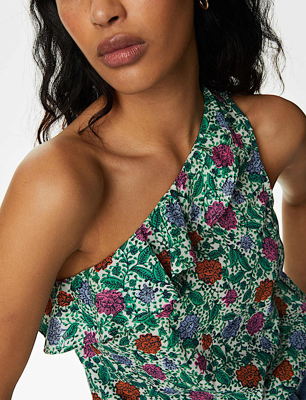 Pure Cotton Frill Detail One Shoulder Top