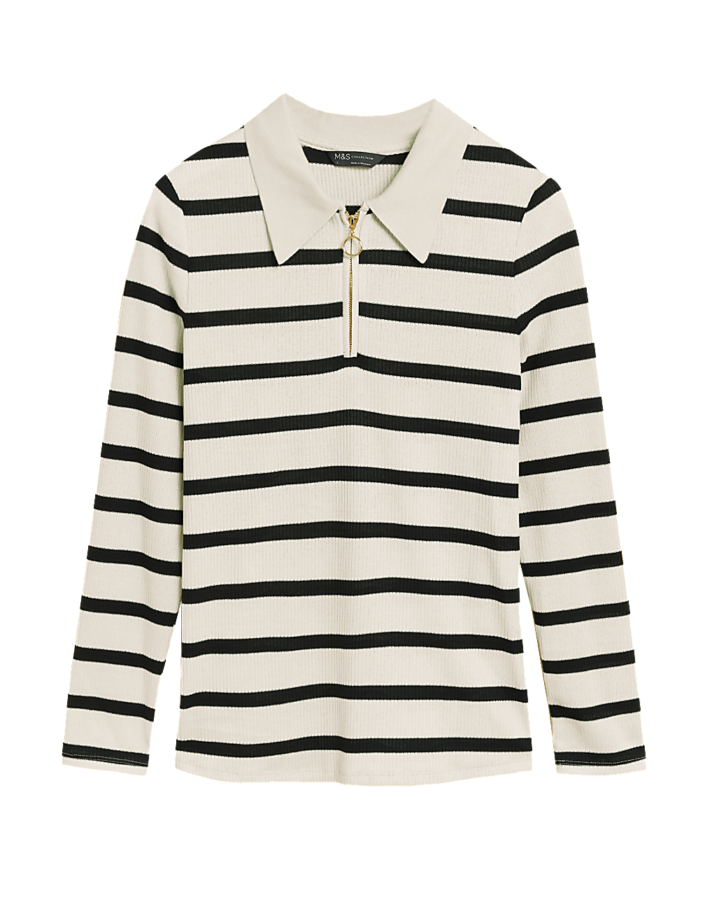 Striped Ribbed Collared Fitted Top