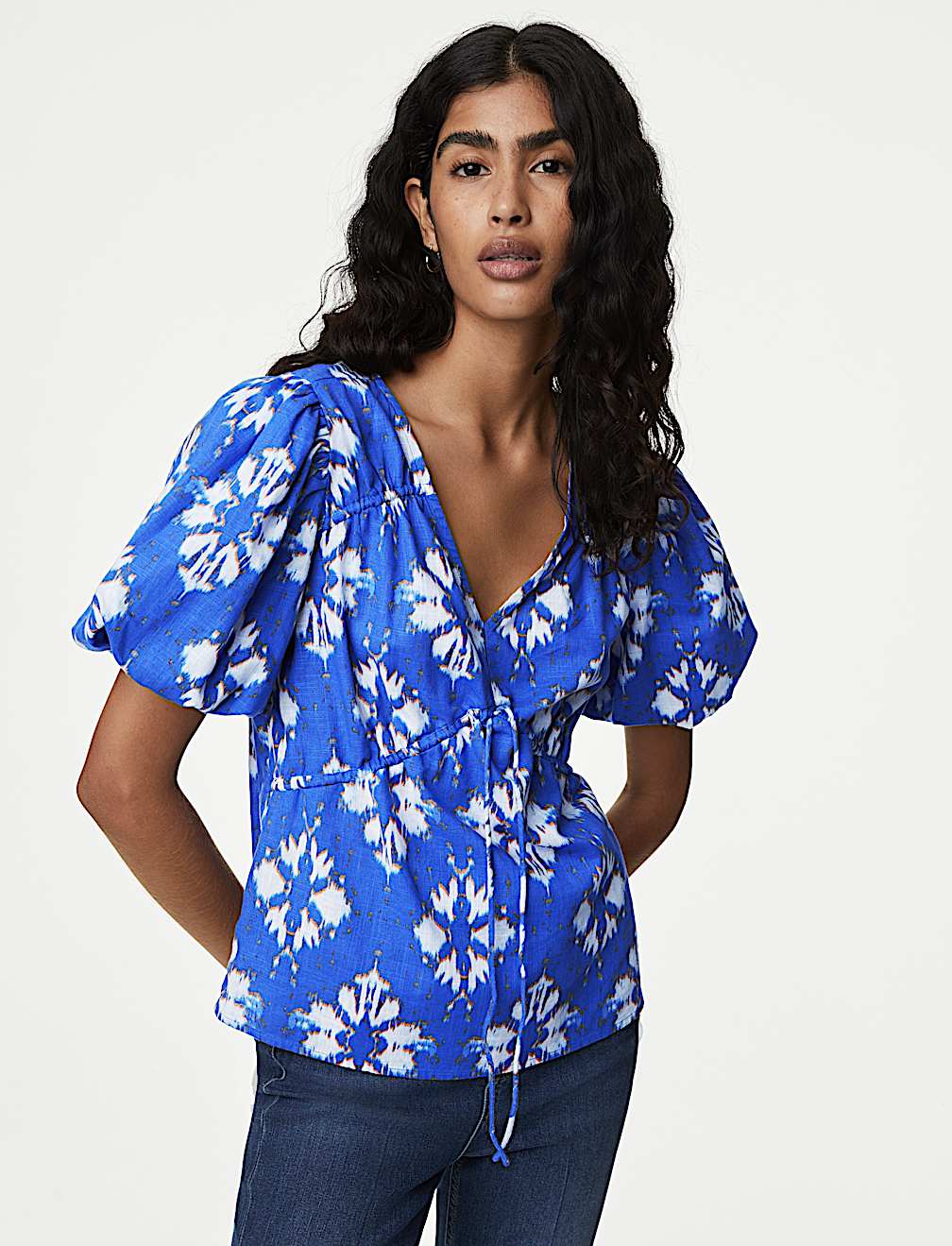 Pure Cotton Printed V-Neck Blouse