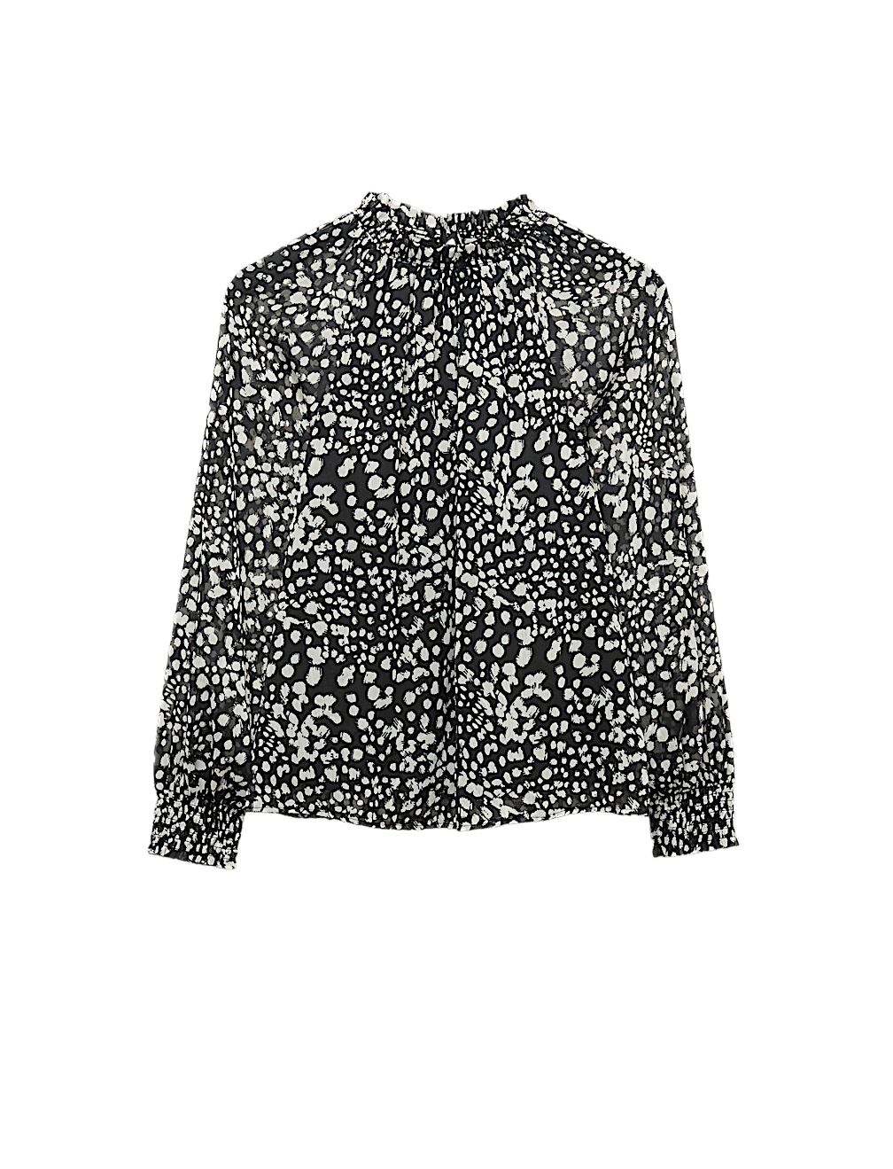 Sheer Floral Printed Long Blouson Sleeve Blouse