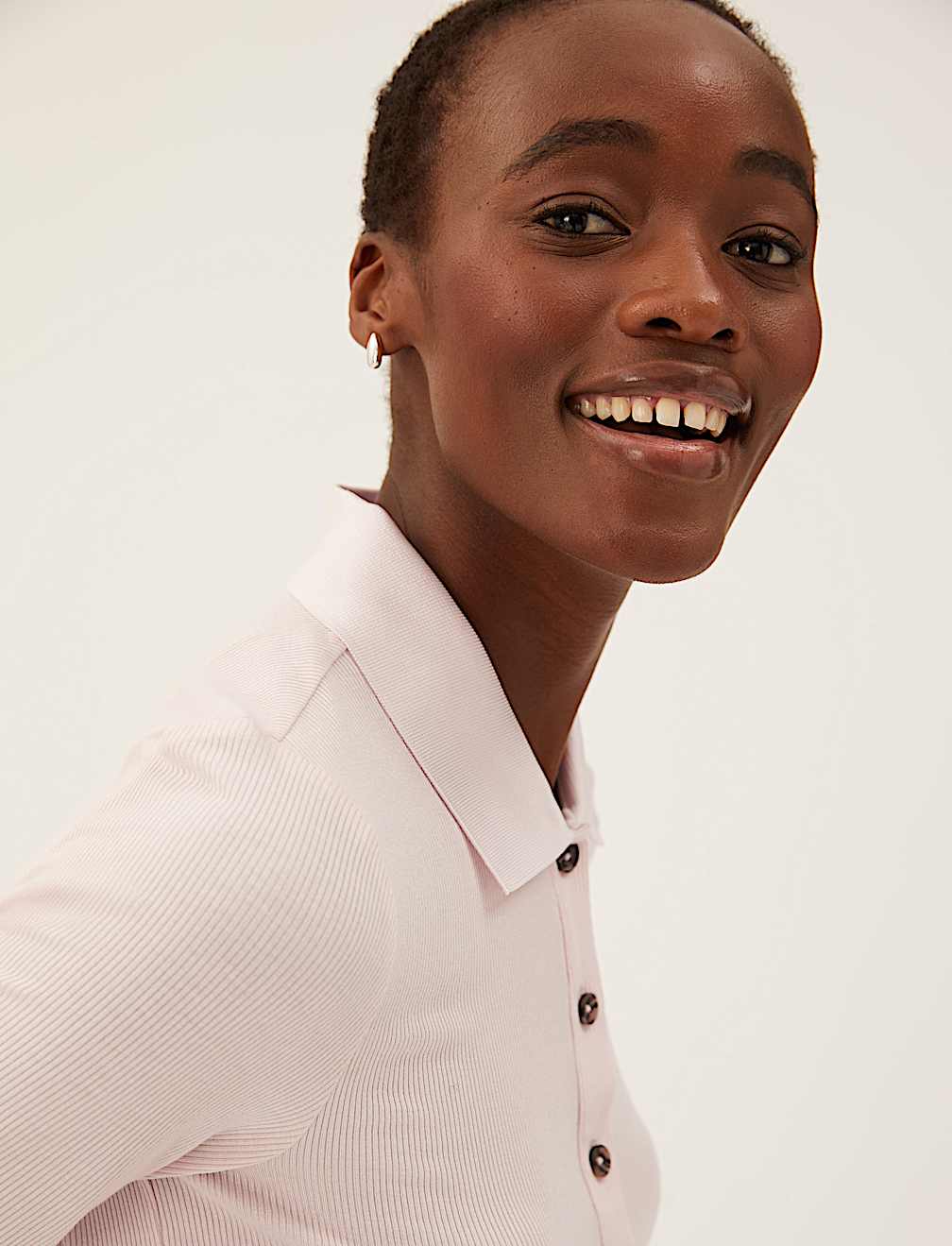 Ribbed Collared Short Sleeve Top