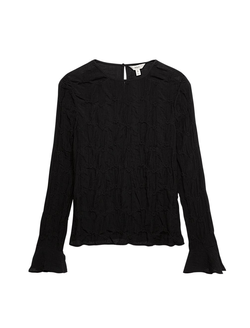 Lace Textured Crew Neck Blouse