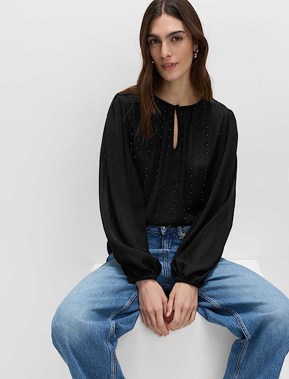 Studded Blouson Sleeve Blouse
