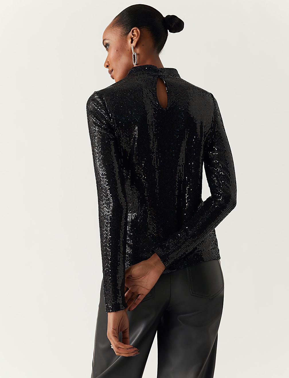 Sequin Regular Fit High Neck Top