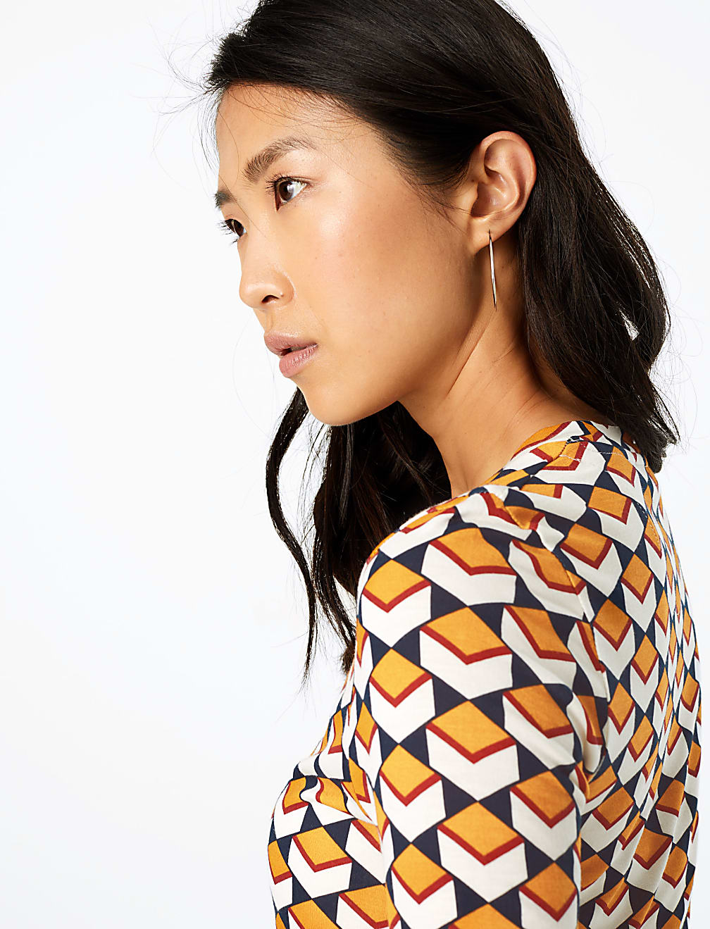 Geometric Print High Neck Fitted Top