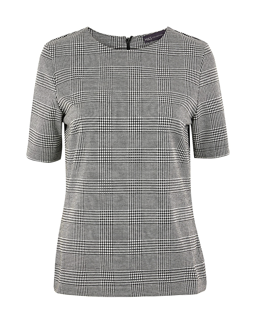 Ponte Checked Short Sleeve Top