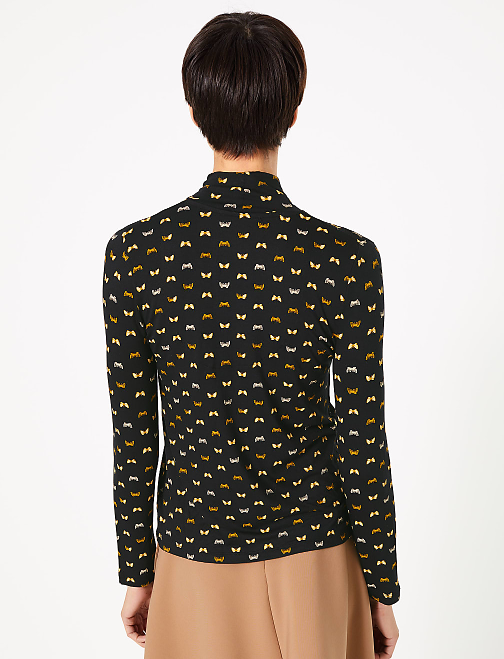 Butterfly Print Tie Neck Top
