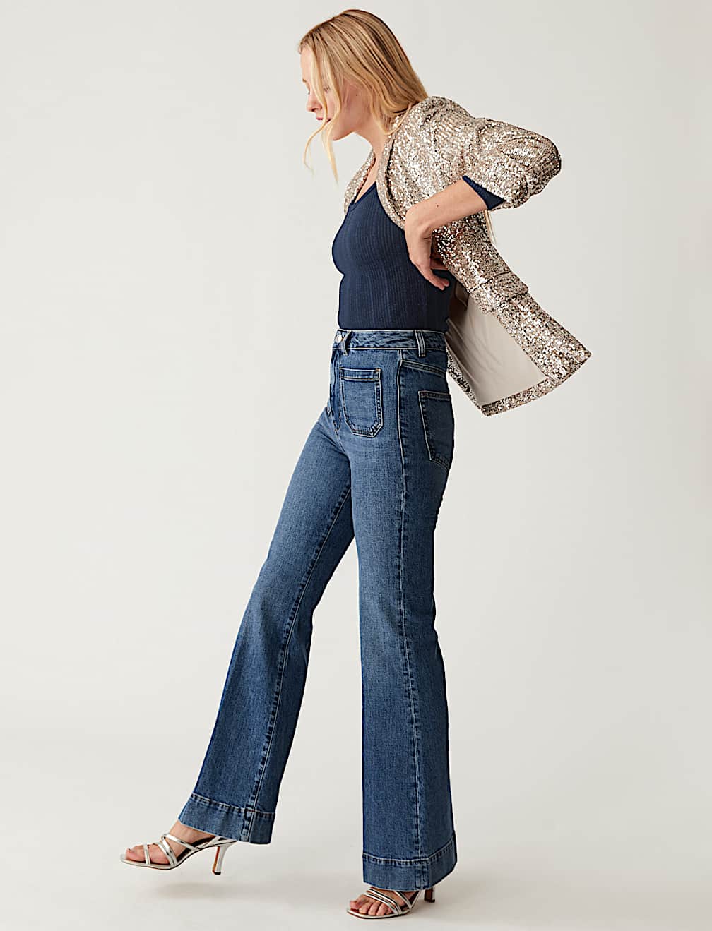 Sparkly Ribbed Scoop Neck Fitted Top