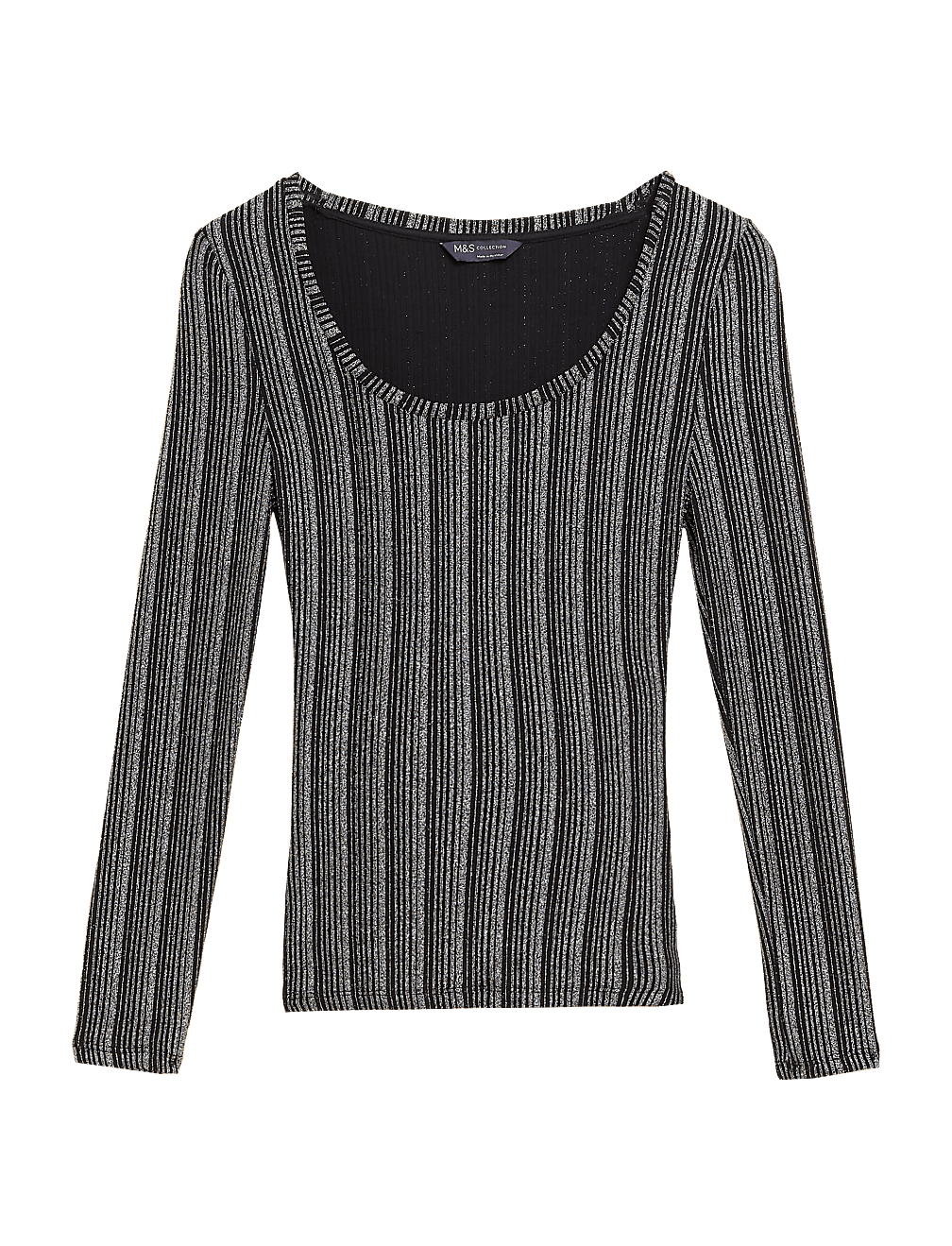 Sparkly Ribbed Scoop Neck Fitted Top