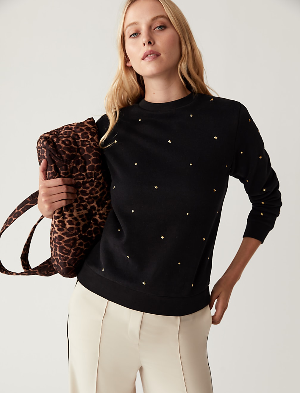 Cotton Rich Studded Regular Fit Sweatshirt