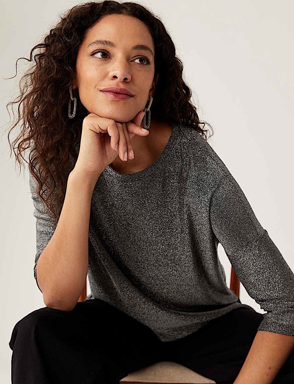 Sparkly Round Neck Regular Fit Top