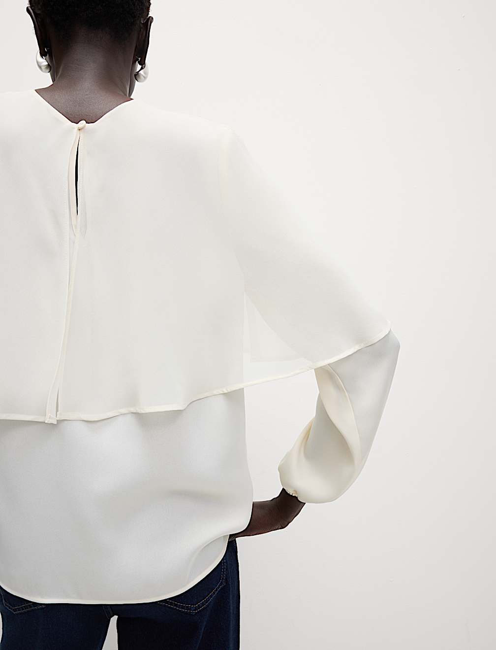 Round Neck Cape Detail Blouse