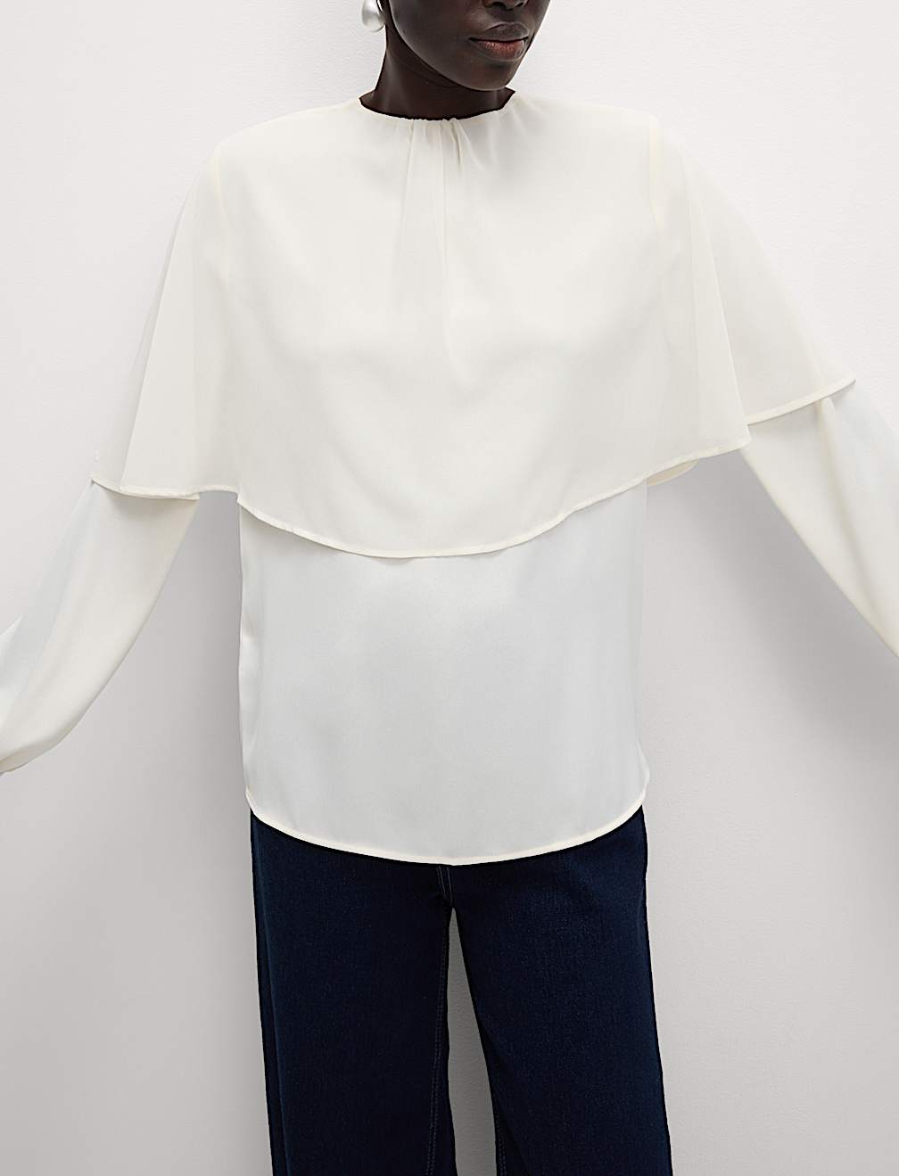 Round Neck Cape Detail Blouse