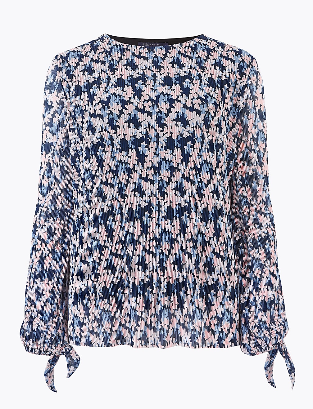 Plisse Floral Long Sleeve Top
