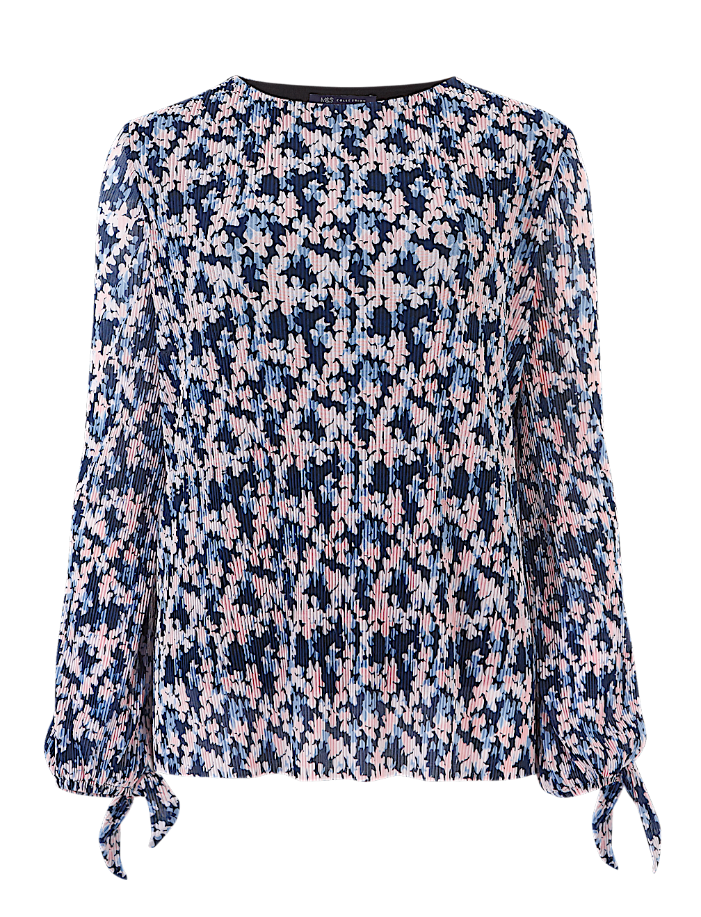 Plisse Floral Long Sleeve Top
