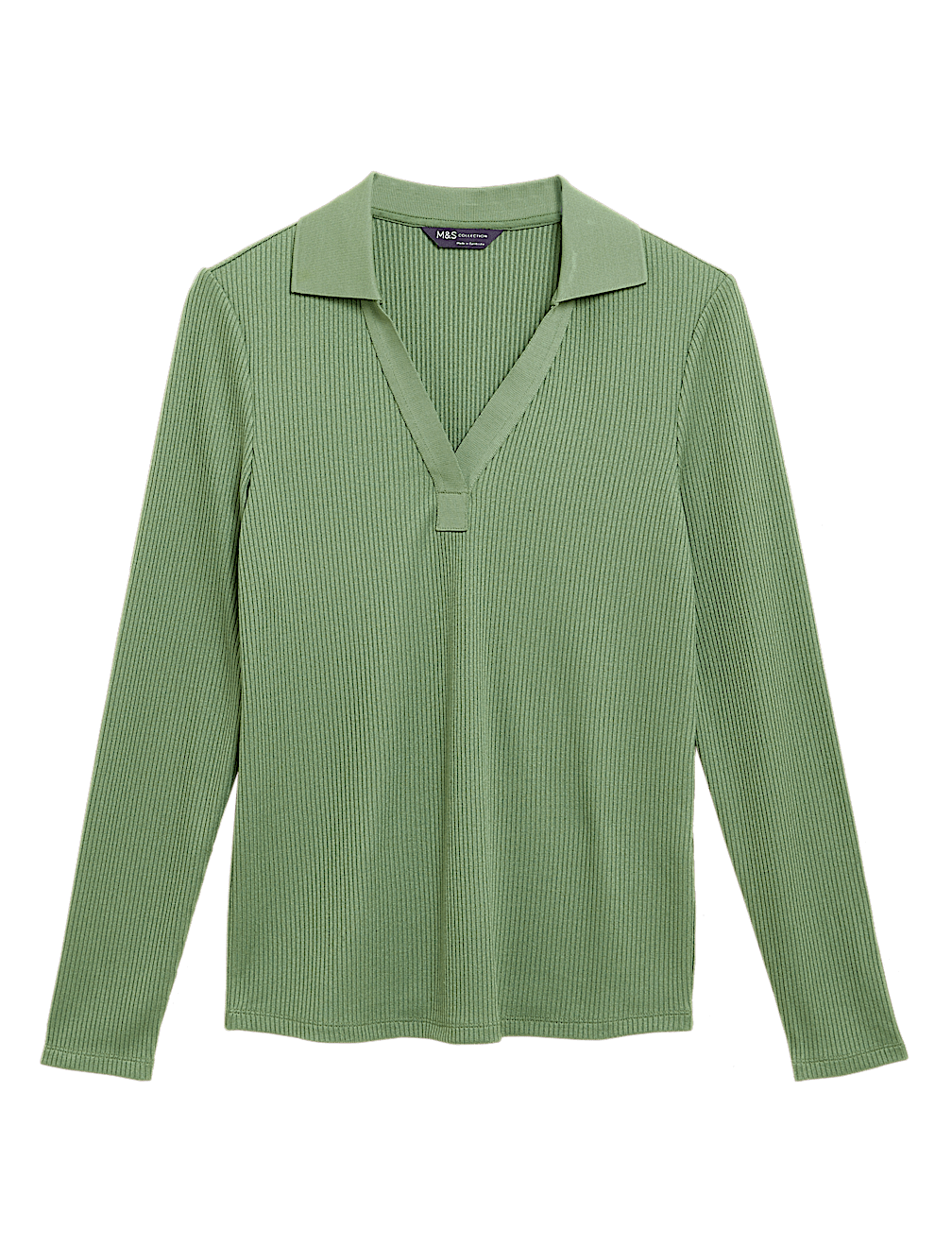 Ribbed Collared Long Sleeve Top