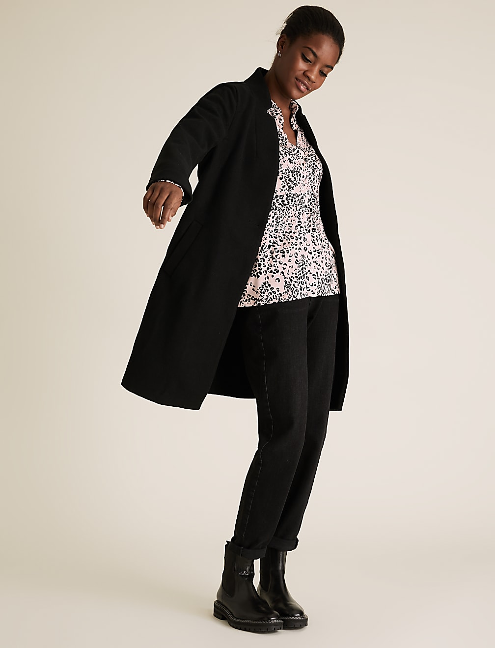 Jersey Animal Print Collared Top