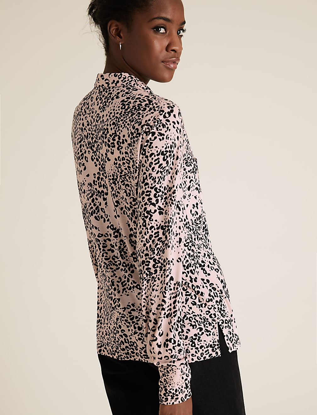 Jersey Animal Print Collared Top