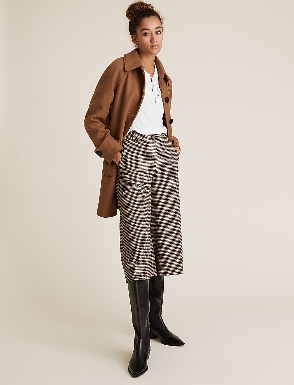 Jersey Tie Neck Relaxed Long Sleeve Top
