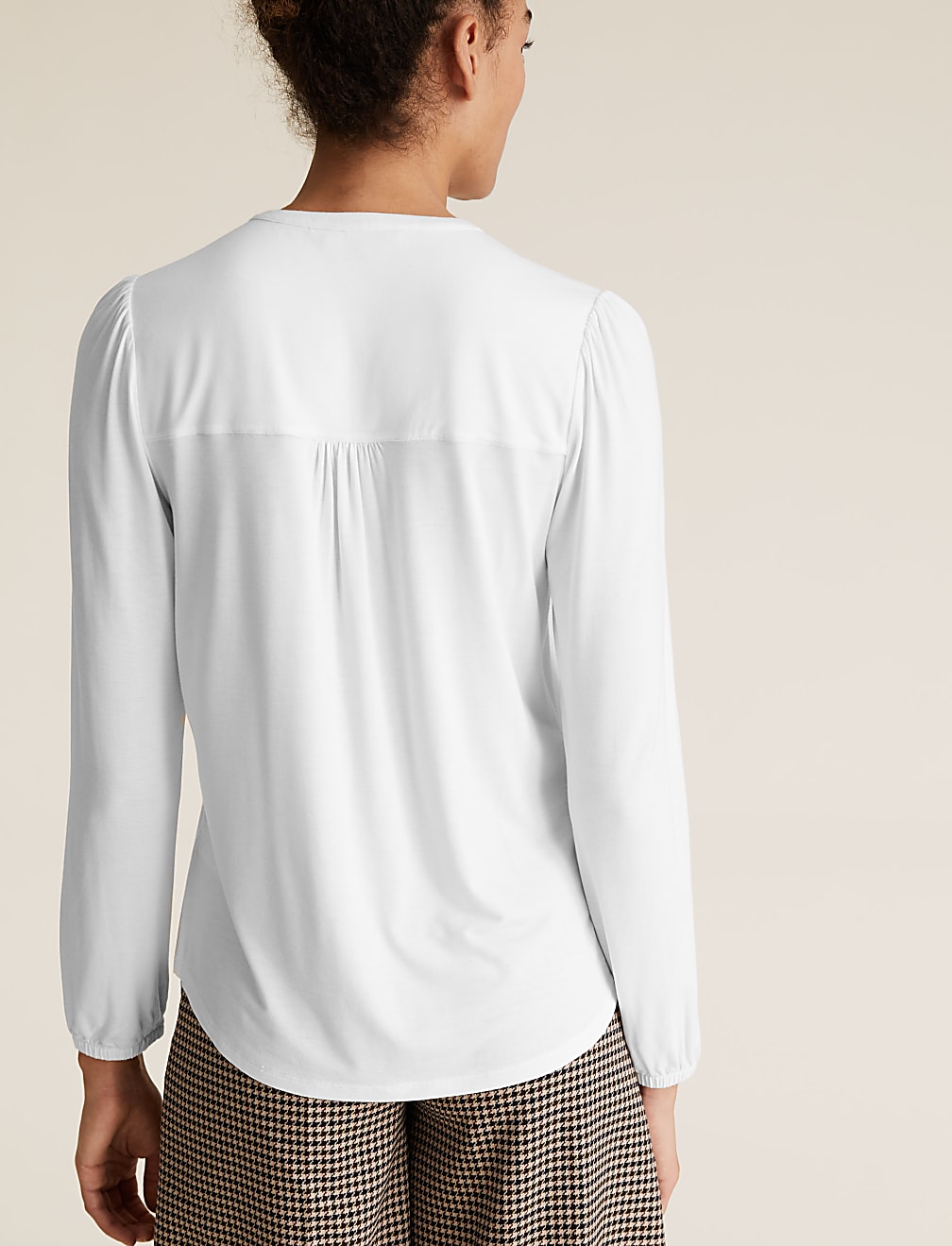 Jersey Tie Neck Relaxed Long Sleeve Top
