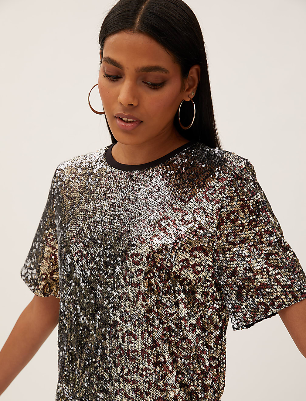 Sequin Animal Print Regular Fit T-Shirt