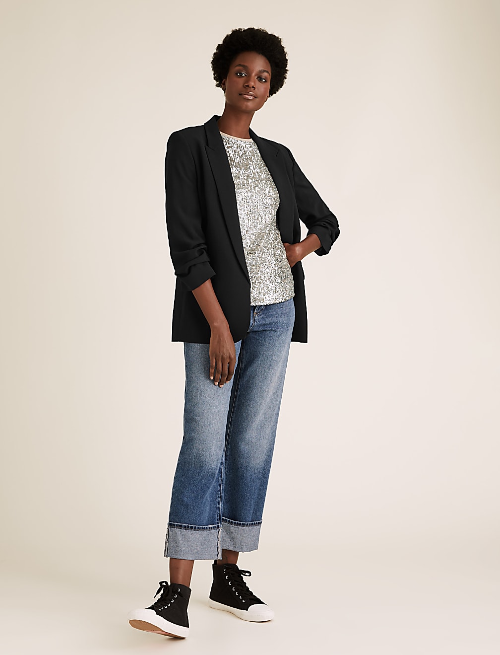 Sequin Crew Neck Short Sleeve Top