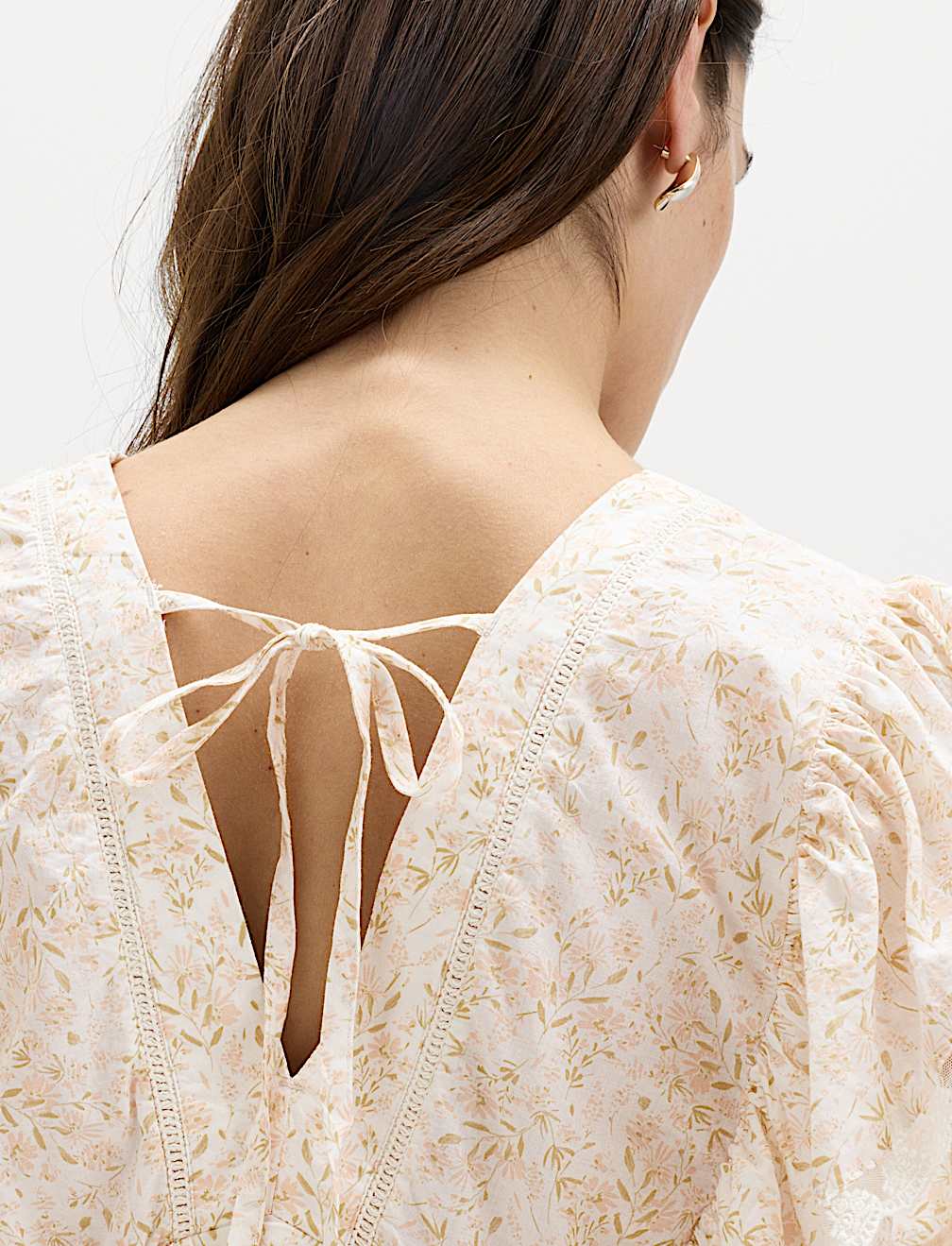 Pure Cotton Ruffle Embroidered Detail Blouse