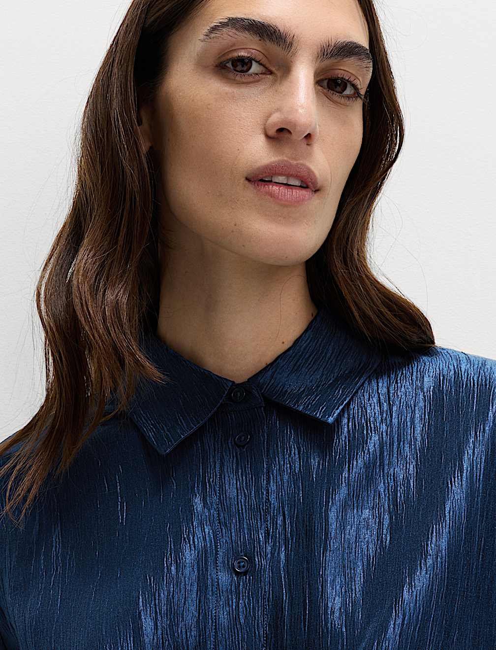 Lyocell Rich Crinkle Collared Shirt