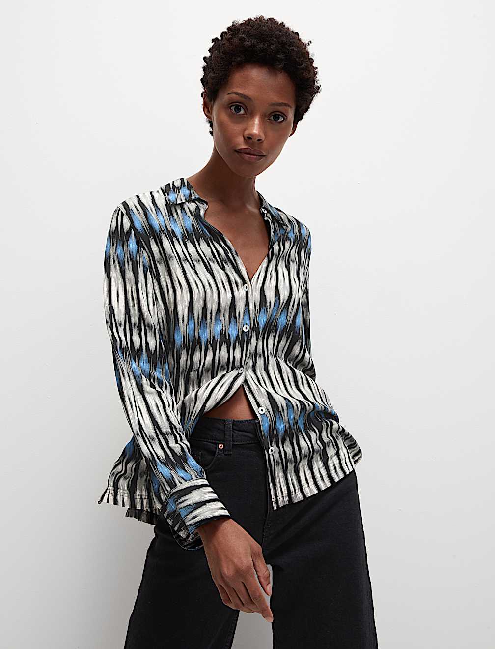 Printed Collared Button Through Shirt