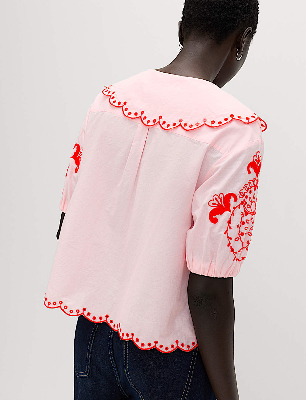 Pure Cotton Embroidered Collared Blouse