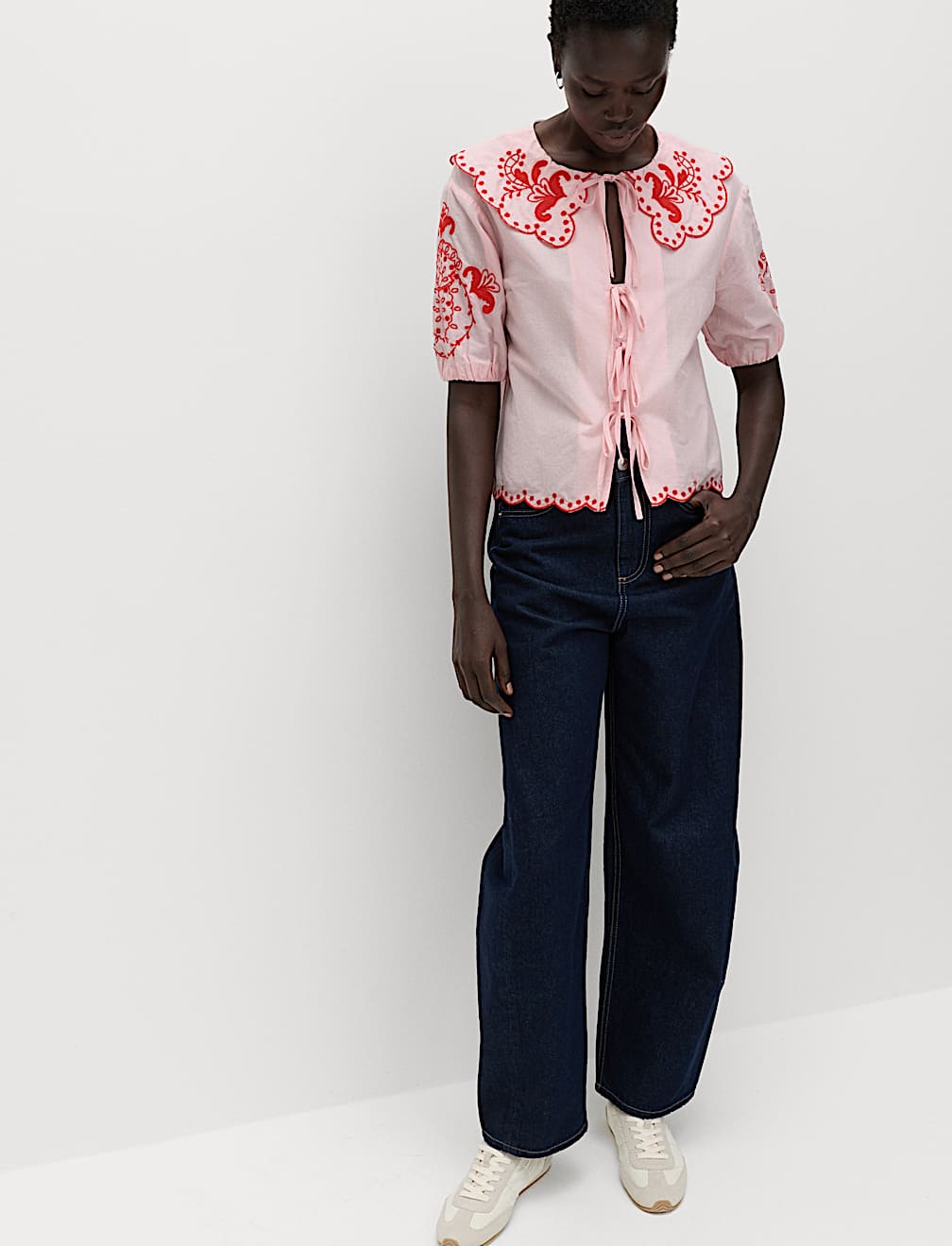 Pure Cotton Embroidered Collared Blouse