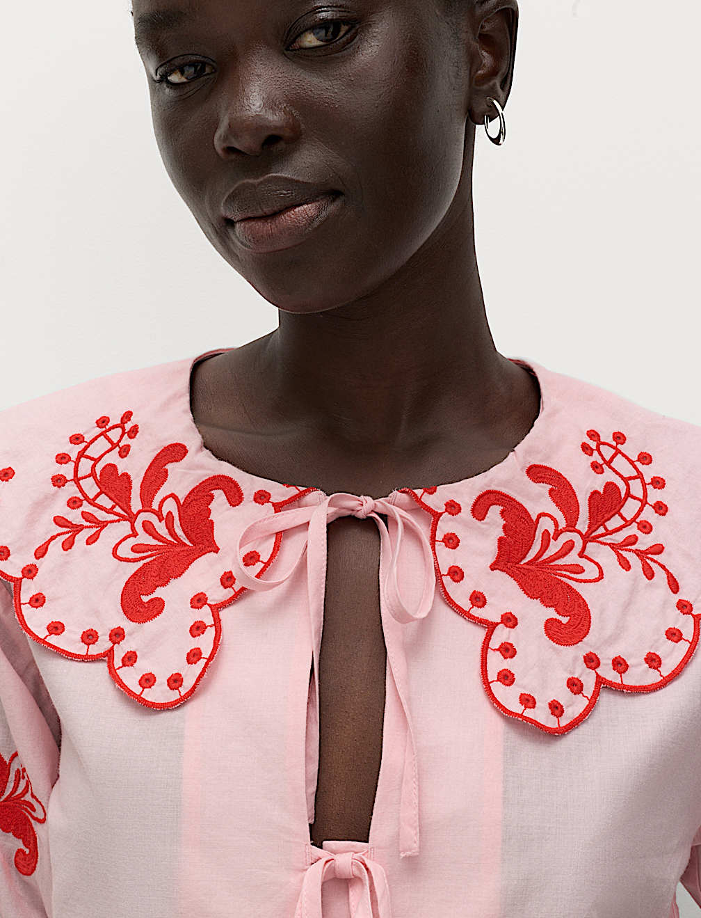 Pure Cotton Embroidered Collared Blouse