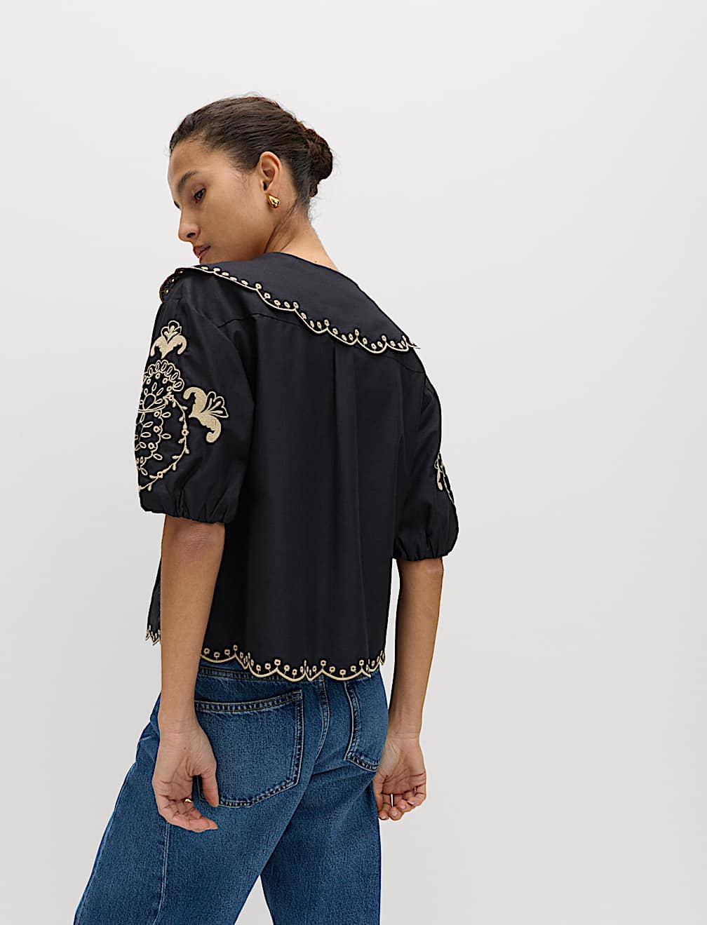 Pure Cotton Embroidered Collared Blouse