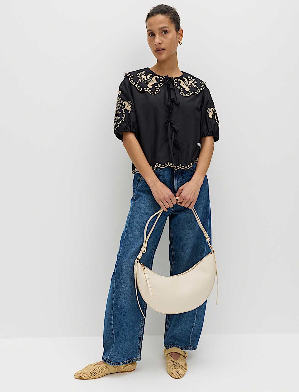 Pure Cotton Embroidered Collared Blouse