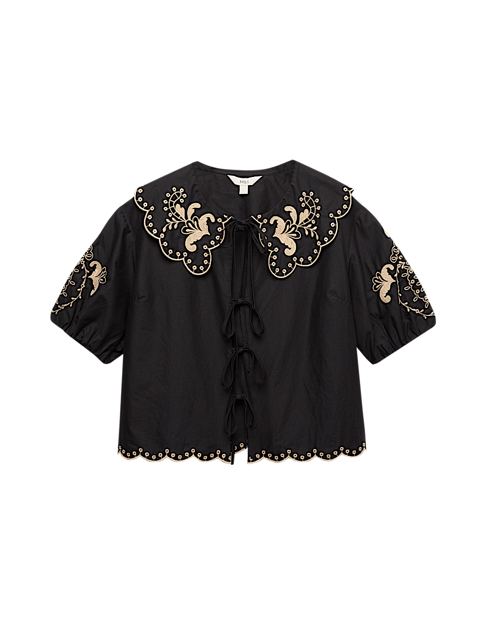 Pure Cotton Embroidered Collared Blouse