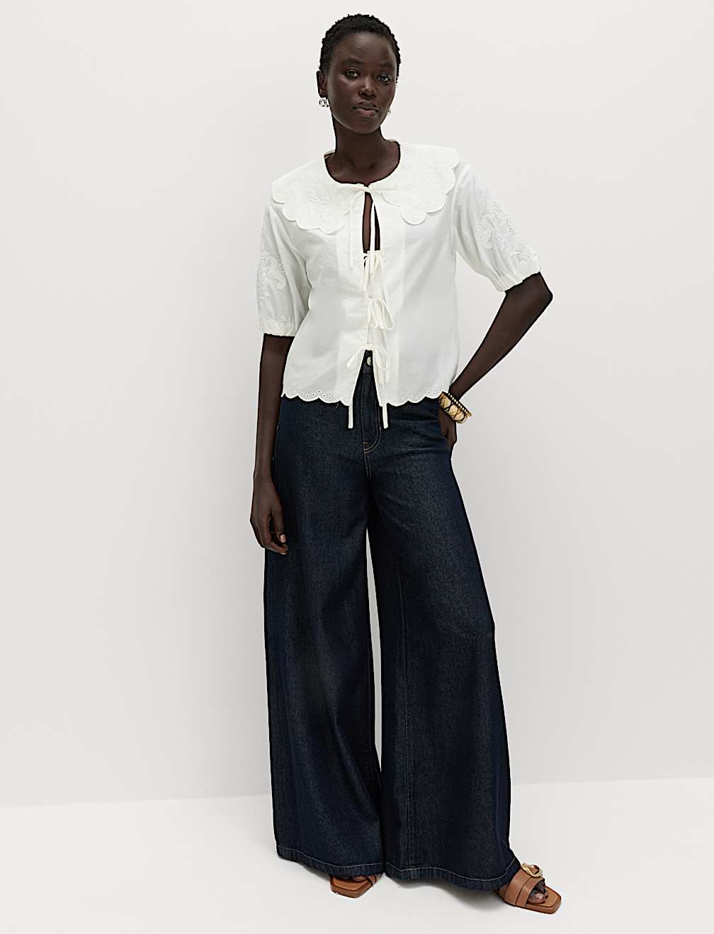 Pure Cotton Embroidered Collared Blouse