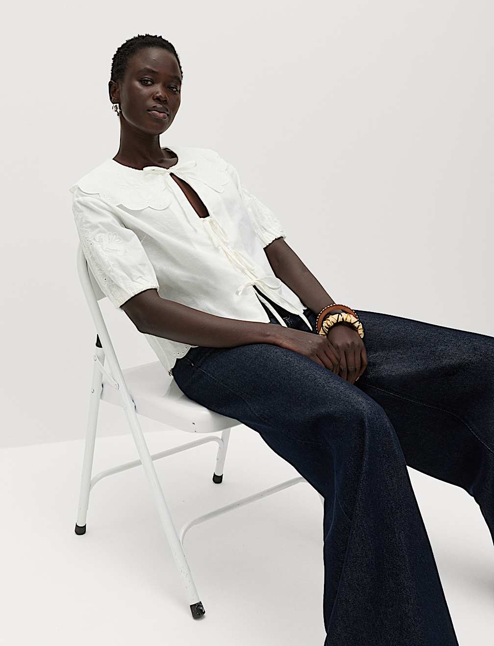 Pure Cotton Embroidered Collared Blouse