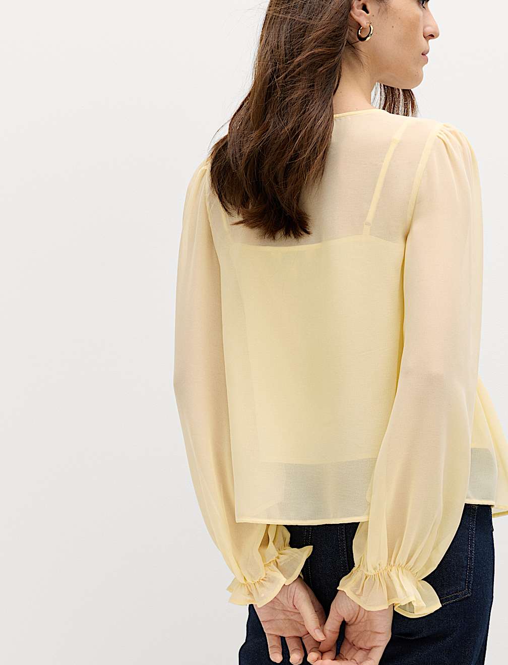 V-Neck Ruffle Detail Long Sleeve Blouse